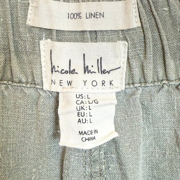 Nicole Miller New York 100% Linen Pull On Elastic Waist Pants Womens Large Green - Picture 4 of 6